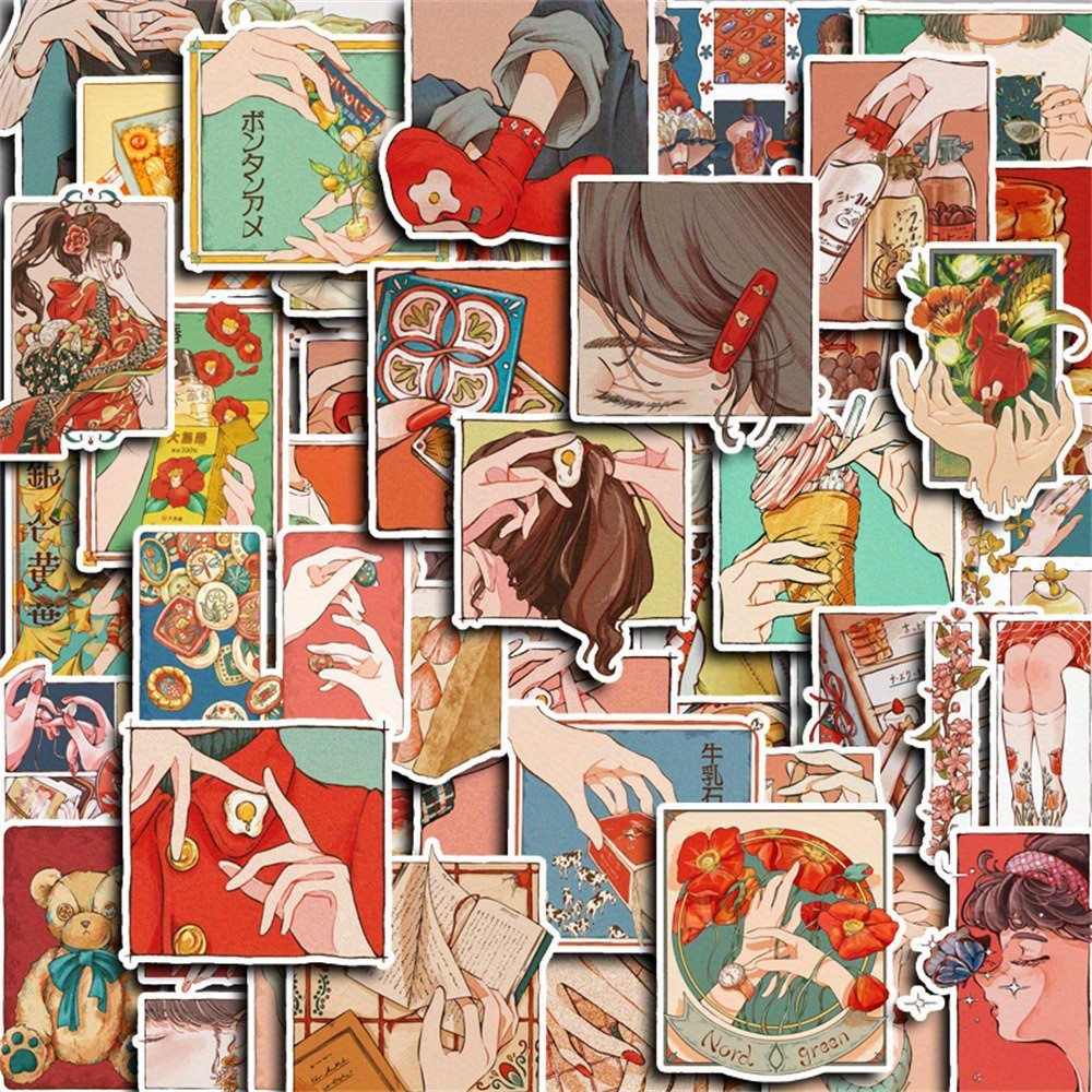 Japanese Traditional Lifestyle - 50Pcs Stiker Gaya Tradisional Jepang Vintage