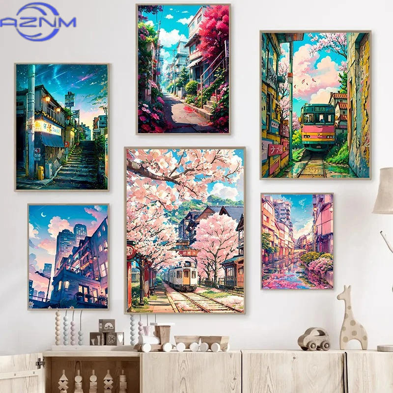 Japanese Lifestyle Home - AZNM Poster Kanvas Arsitektur Bunga Sakura