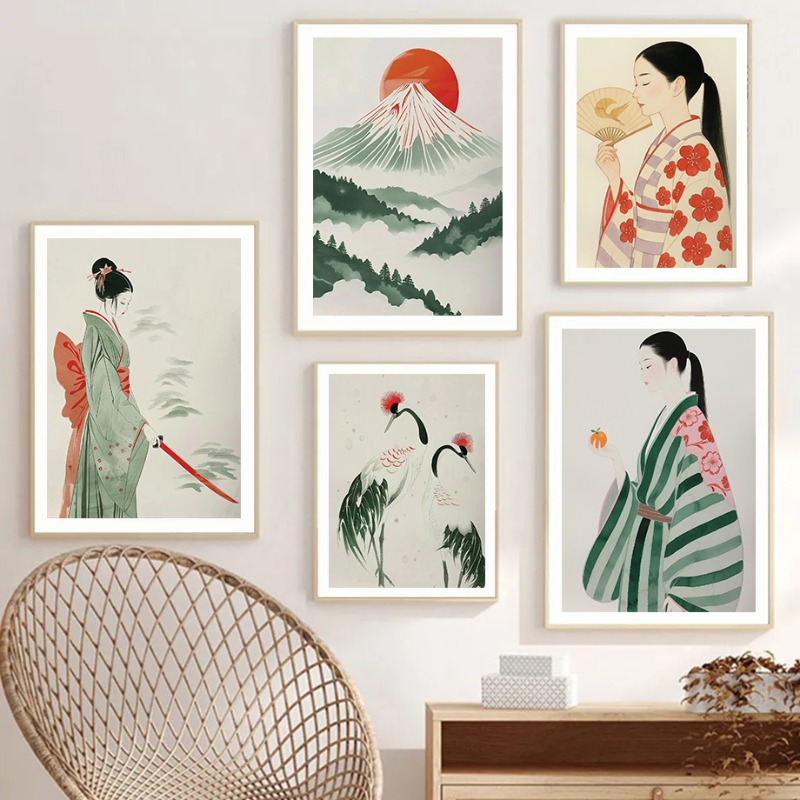 Gunung Fuji & Crane Cetak Dind - Japanese Traditional Lifestyle ulasan dan harga